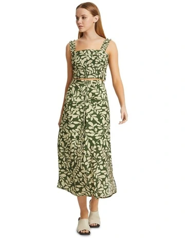 Avril Vine Print Bustier Top in Olive