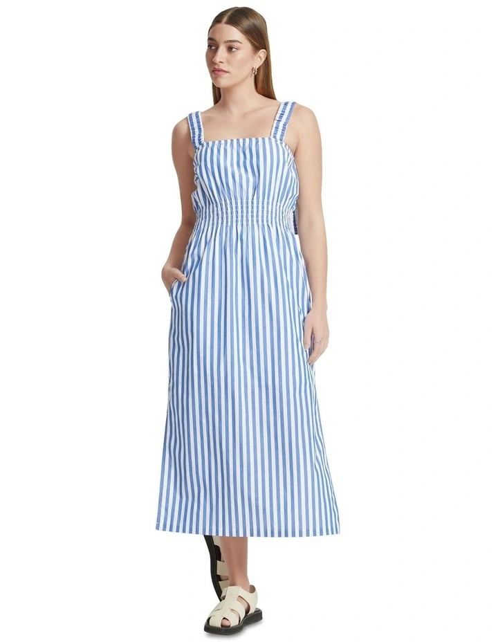 Gigi Striped Cotton Dress in Blue image 5