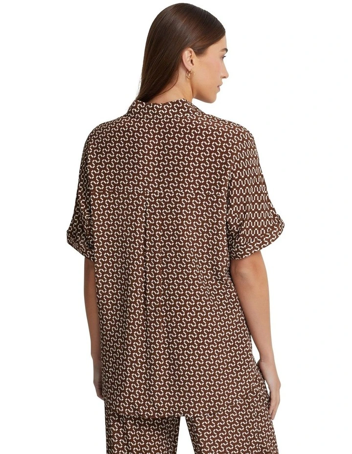 Jasmine Zigzag Short Sleeve Shirt in Chocolate/Ivory image 3