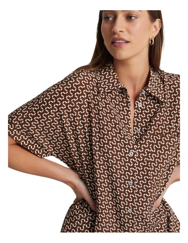 Jasmine Zigzag Short Sleeve Shirt in Chocolate/Ivory image 4