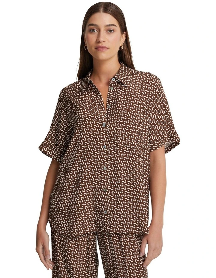 Jasmine Zigzag Short Sleeve Shirt in Chocolate/Ivory image 5