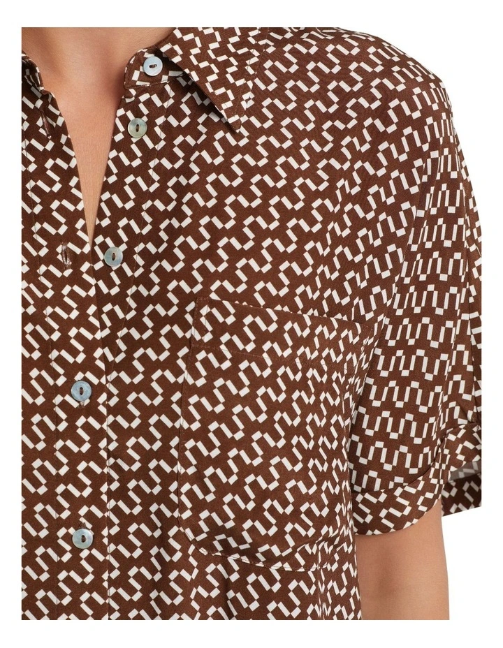 Jasmine Zigzag Short Sleeve Shirt in Chocolate/Ivory image 6