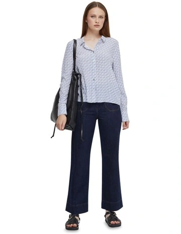 Poppy Zigzag Printed Shirt in White/Blue