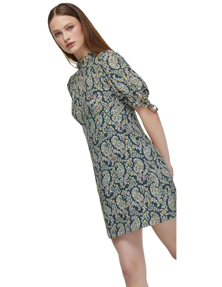 Rhapsody Paisley Mini Dress in Petrol Blue image 4