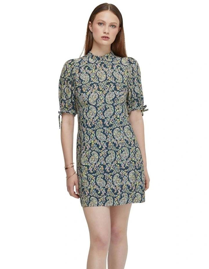 Rhapsody Paisley Mini Dress in Petrol Blue image 5