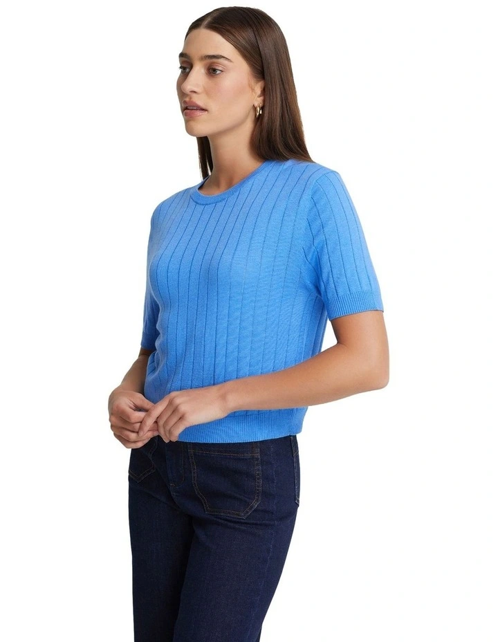 Monica Rib Knit Top in Blue image 2