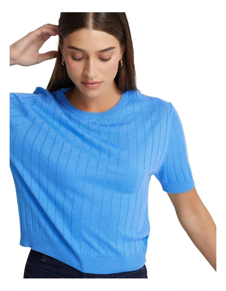 Monica Rib Knit Top in Blue image 4