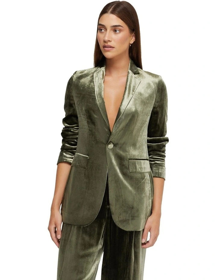 Lola Silky Velvet Jacket in Olive image 5