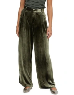 Stella Silky Velvet Pants in Olive