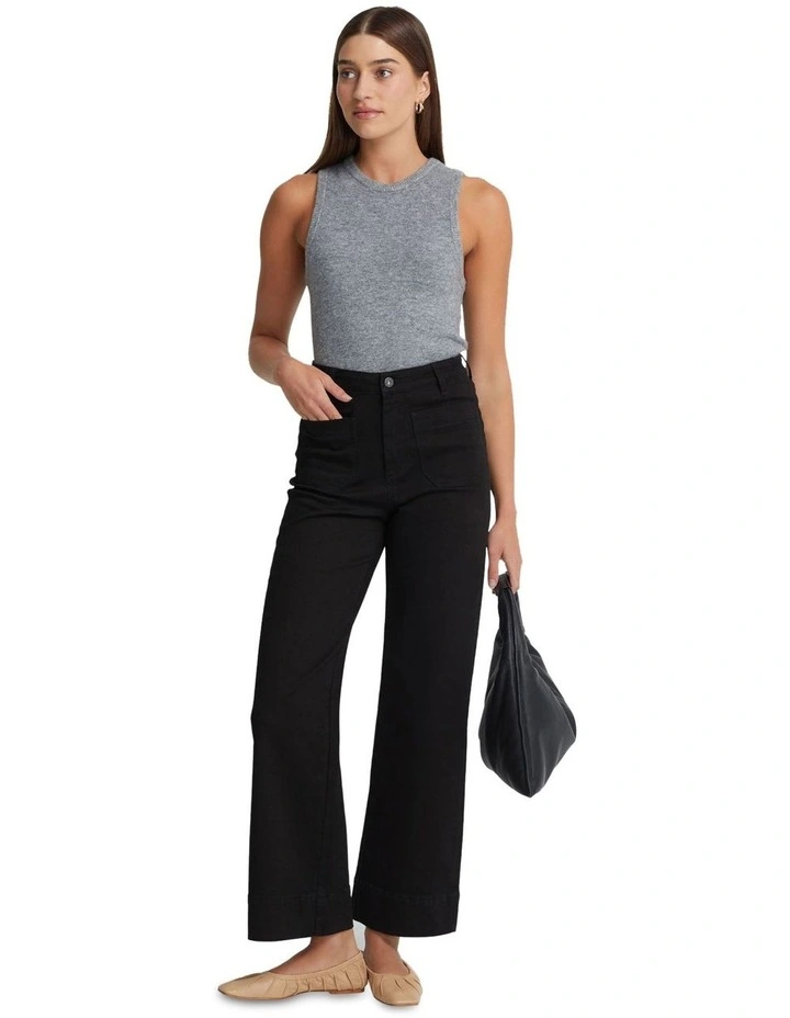 Alexa Patch Pocket Wide Leg Jeans in Black image 1