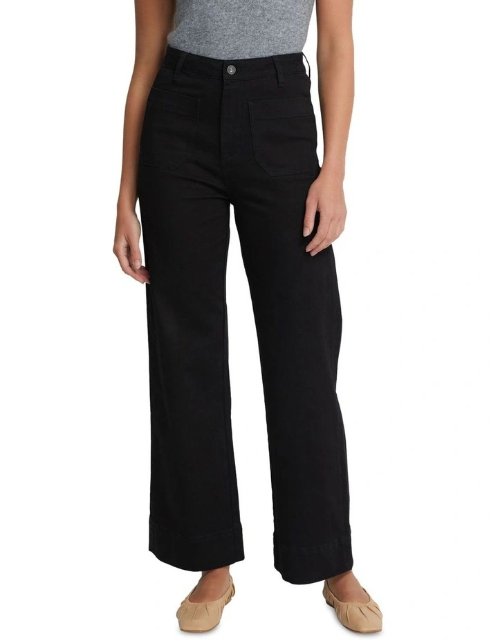 Alexa Patch Pocket Wide Leg Jeans in Black image 5