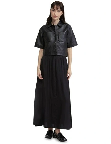 Lola Nappa Leather Short Sleeve Shirt in Black
