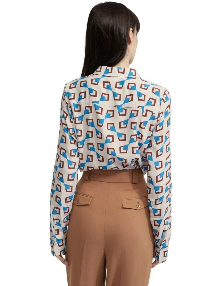 Poppy Geo Print Shirt in Nude/Blue image 3