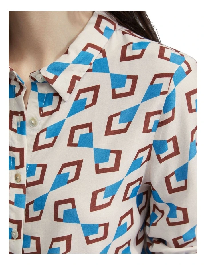 Poppy Geo Print Shirt in Nude/Blue image 6