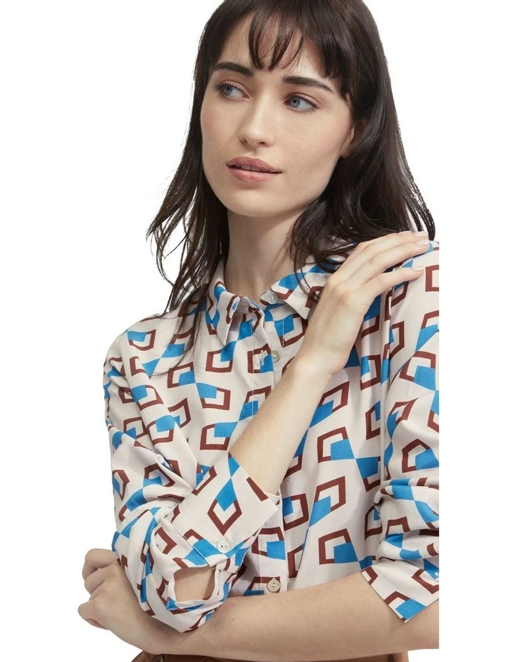 Poppy Geo Print Shirt in Nude/Blue image 7