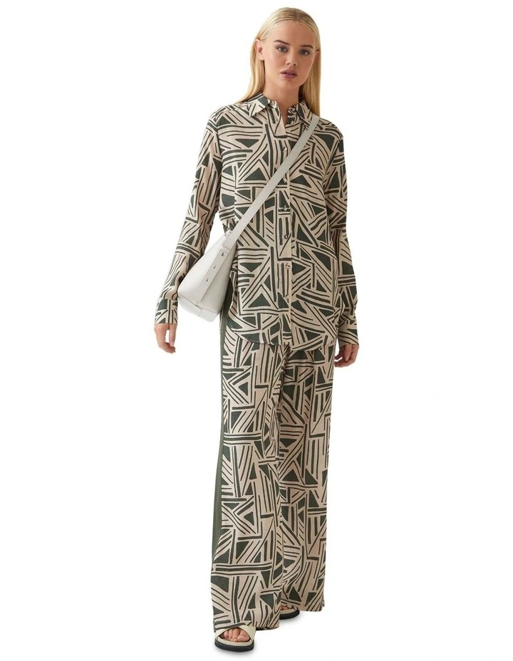 Amelia Geo Print Shirt in Olive image 1