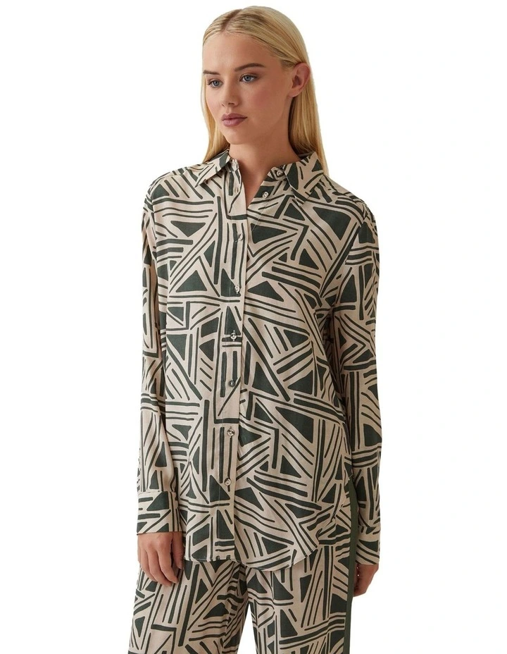 Amelia Geo Print Shirt in Olive image 2