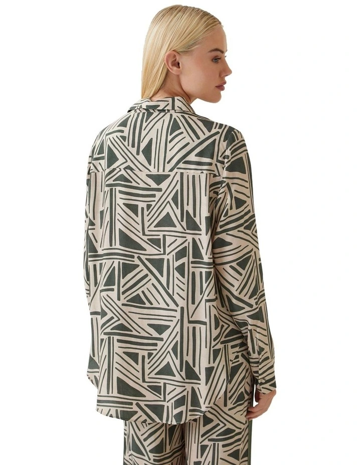 Amelia Geo Print Shirt in Olive image 3