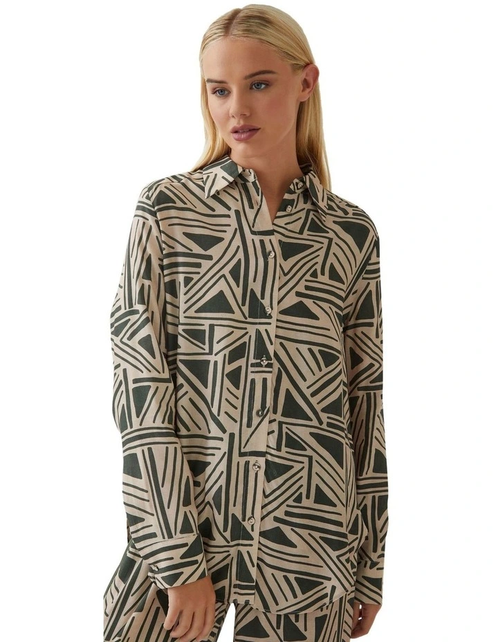 Amelia Geo Print Shirt in Olive image 4