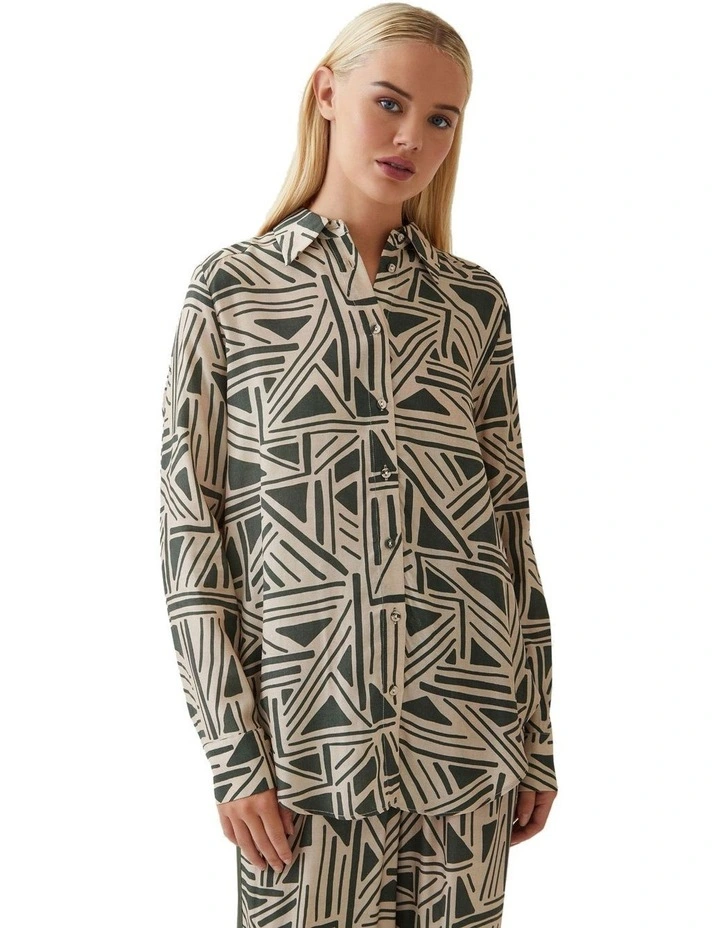 Amelia Geo Print Shirt in Olive image 5