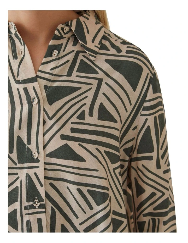 Amelia Geo Print Shirt in Olive image 6