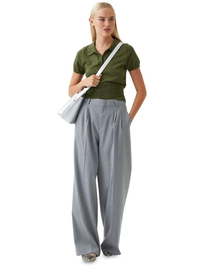 Daphne Polo Neck Knitted Crop Top in Olive image 1