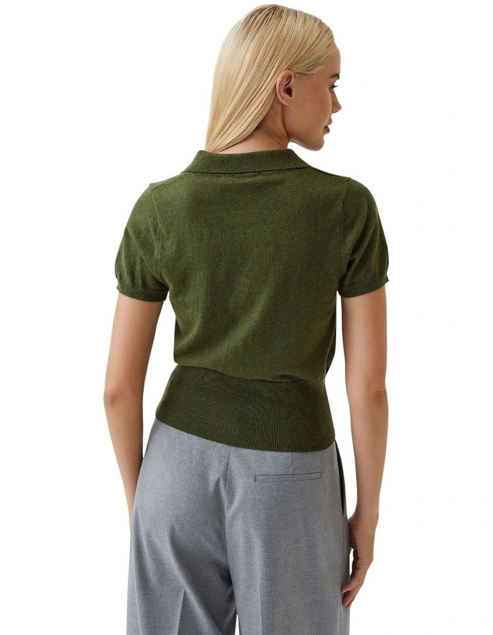Daphne Polo Neck Knitted Crop Top in Olive image 3