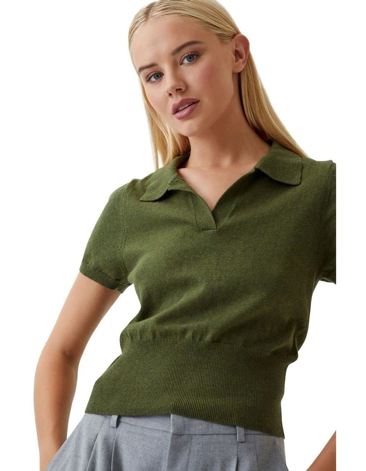 Daphne Polo Neck Knitted Crop Top in Olive image 4