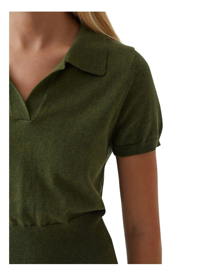 Daphne Polo Neck Knitted Crop Top in Olive image 6