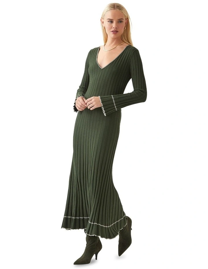 Cara Knitted Dress in Dark Olive image 2