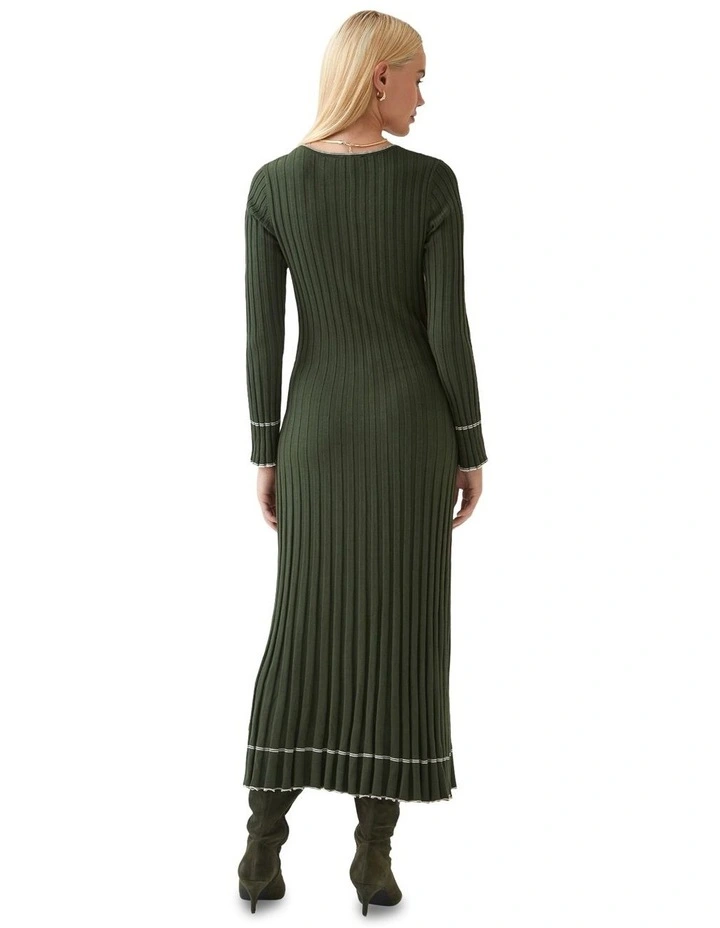 Cara Knitted Dress in Dark Olive image 3
