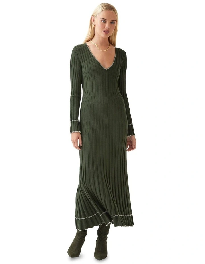 Cara Knitted Dress in Dark Olive image 5