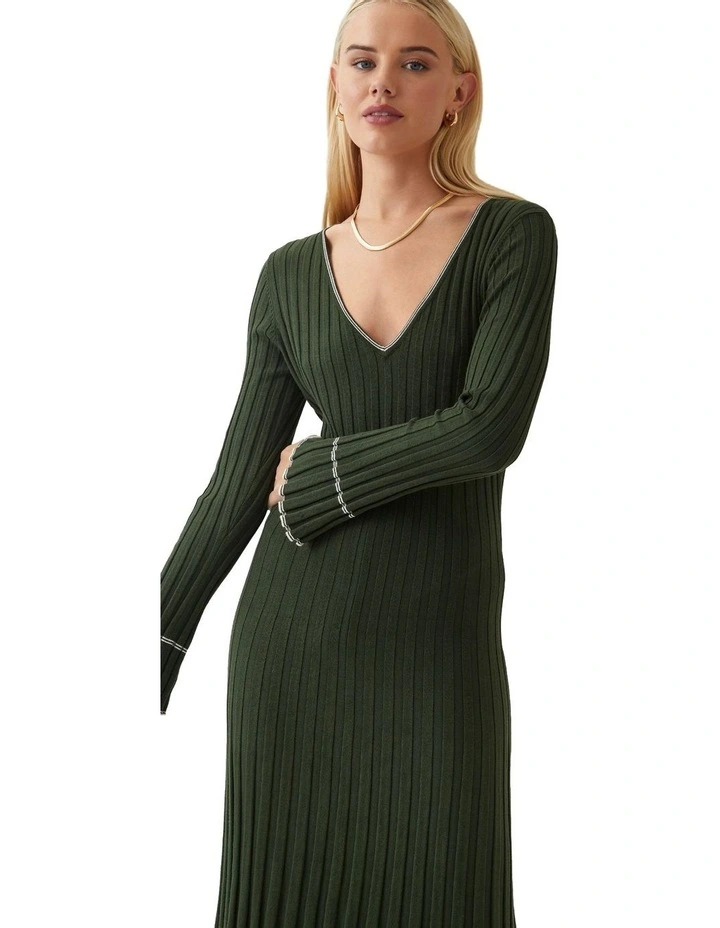 Cara Knitted Dress in Dark Olive image 7