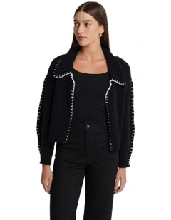 Claudine Cotton Cardigan in Black/Ivory