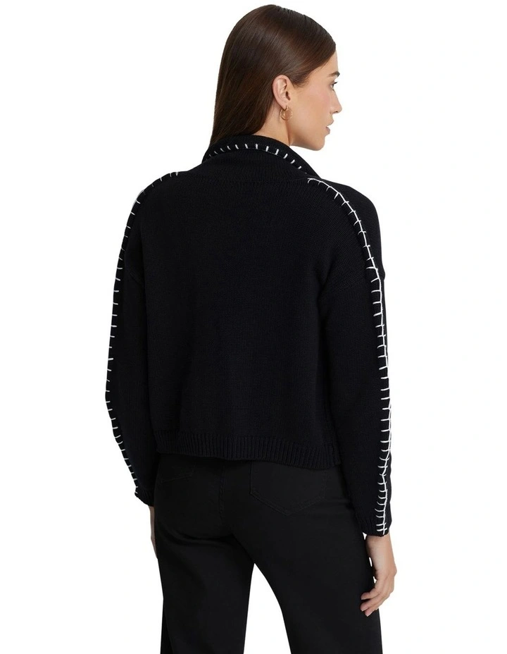 Claudine Cotton Cardigan in Black/Ivory image 3