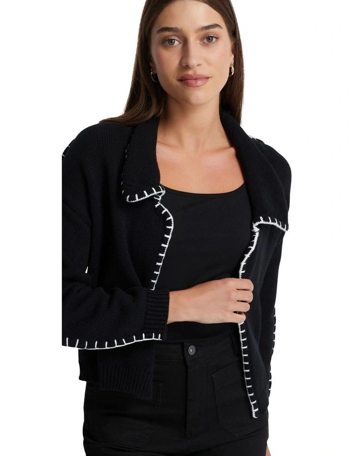 Claudine Cotton Cardigan in Black/Ivory image 4