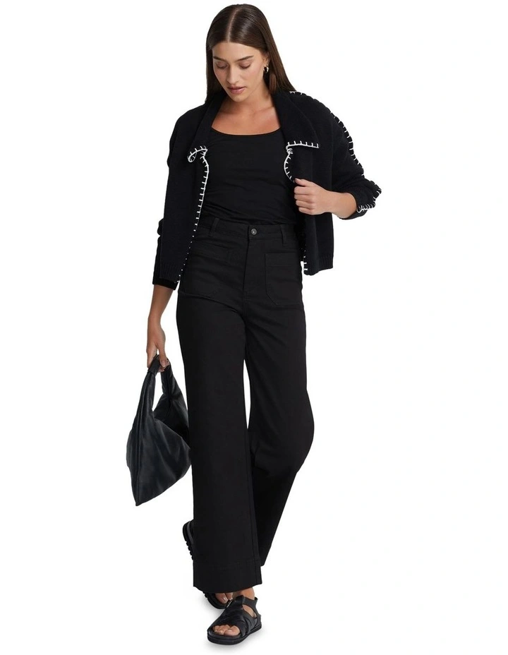 Claudine Cotton Cardigan in Black/Ivory image 5