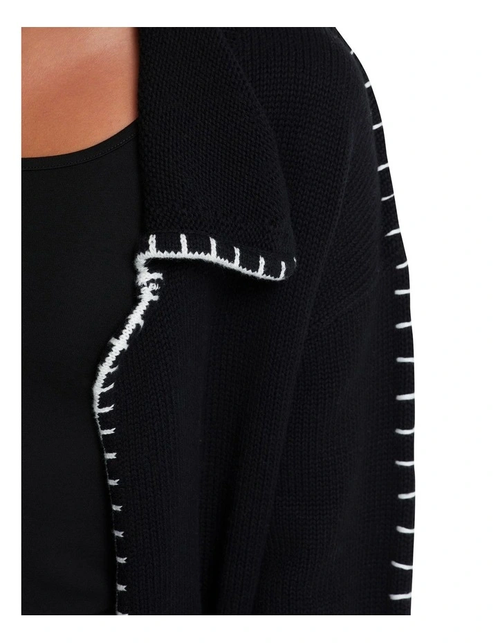 Claudine Cotton Cardigan in Black/Ivory image 6