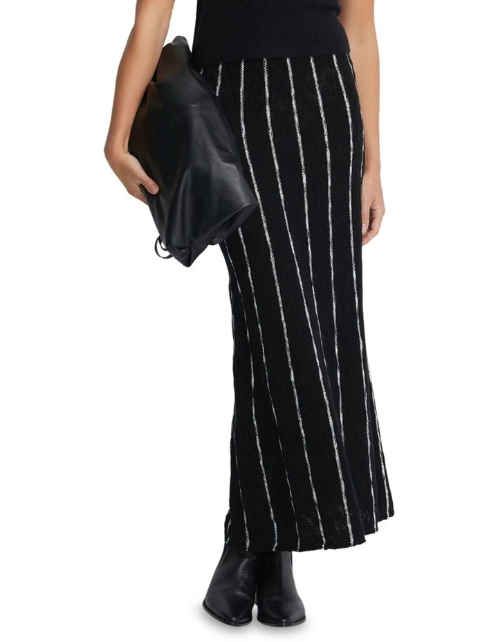 Emily Striped Knit Skirt in Black/Ivory image 1