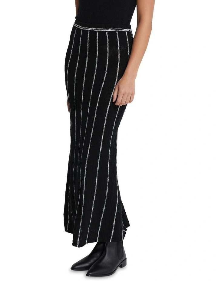 Emily Striped Knit Skirt in Black/Ivory image 2