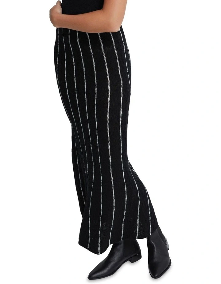 Emily Striped Knit Skirt in Black/Ivory image 4