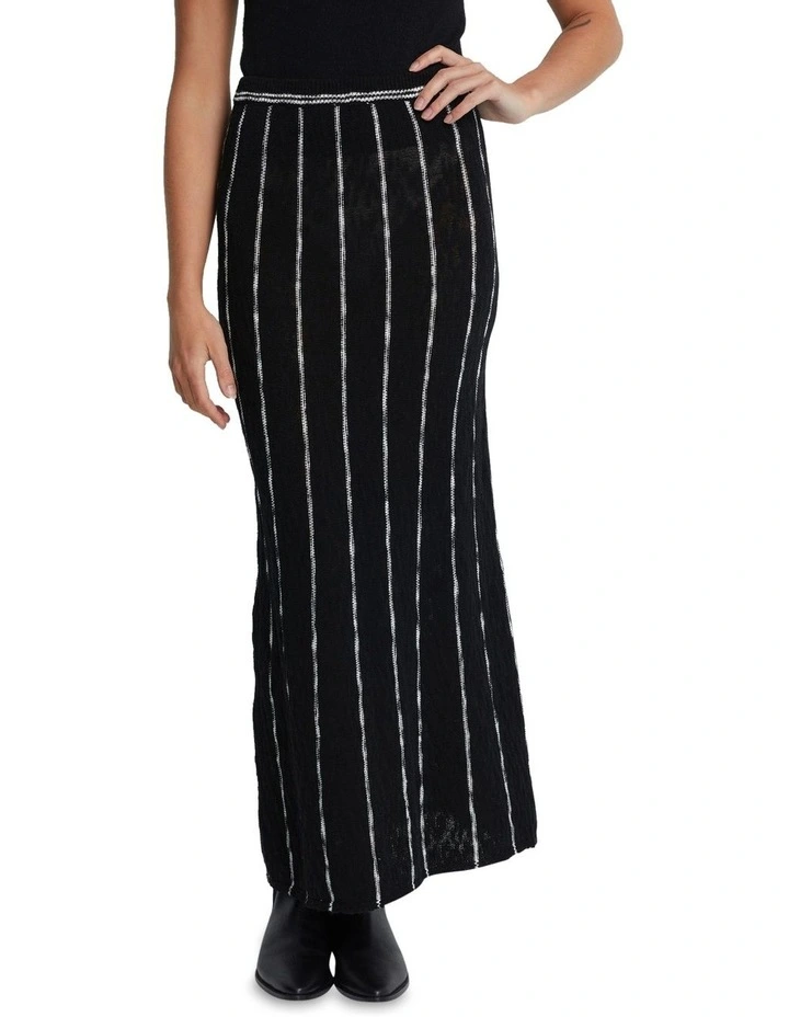Emily Striped Knit Skirt in Black/Ivory image 5
