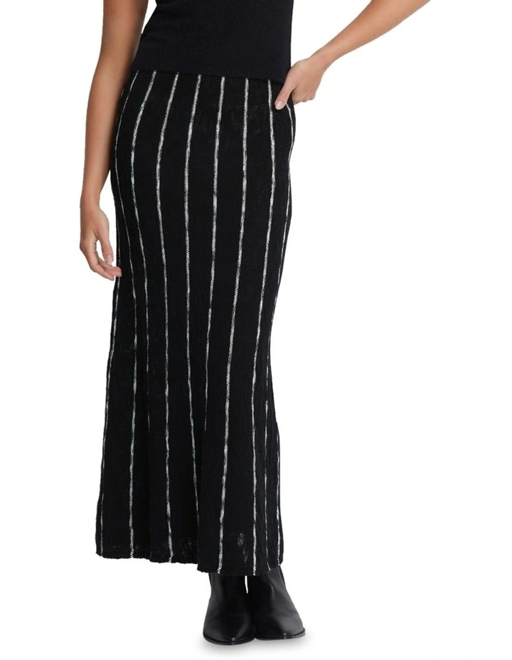 Emily Striped Knit Skirt in Black/Ivory image 7