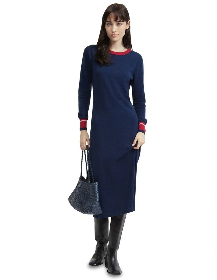 Bridgette Contrast Trim Knit Dress in Blue image 1