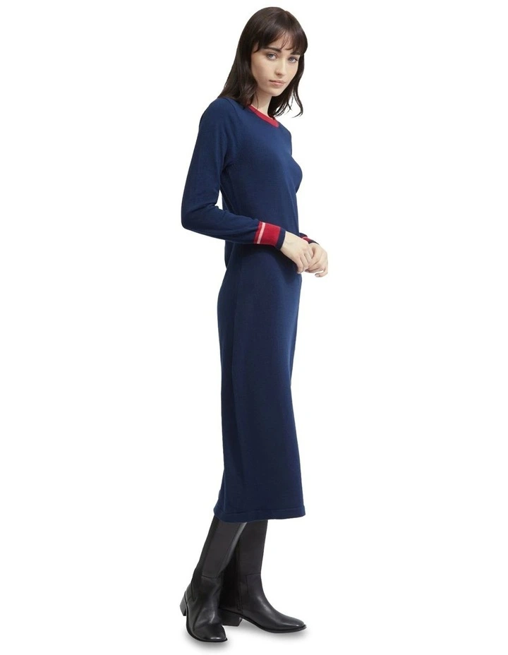 Bridgette Contrast Trim Knit Dress in Blue image 2
