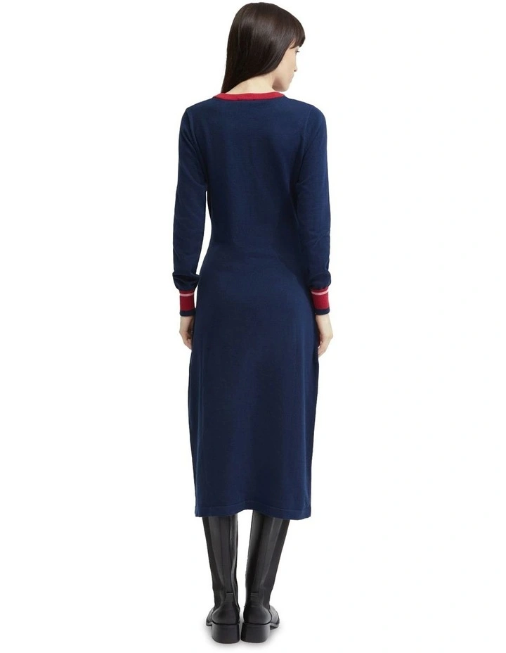 Bridgette Contrast Trim Knit Dress in Blue image 3