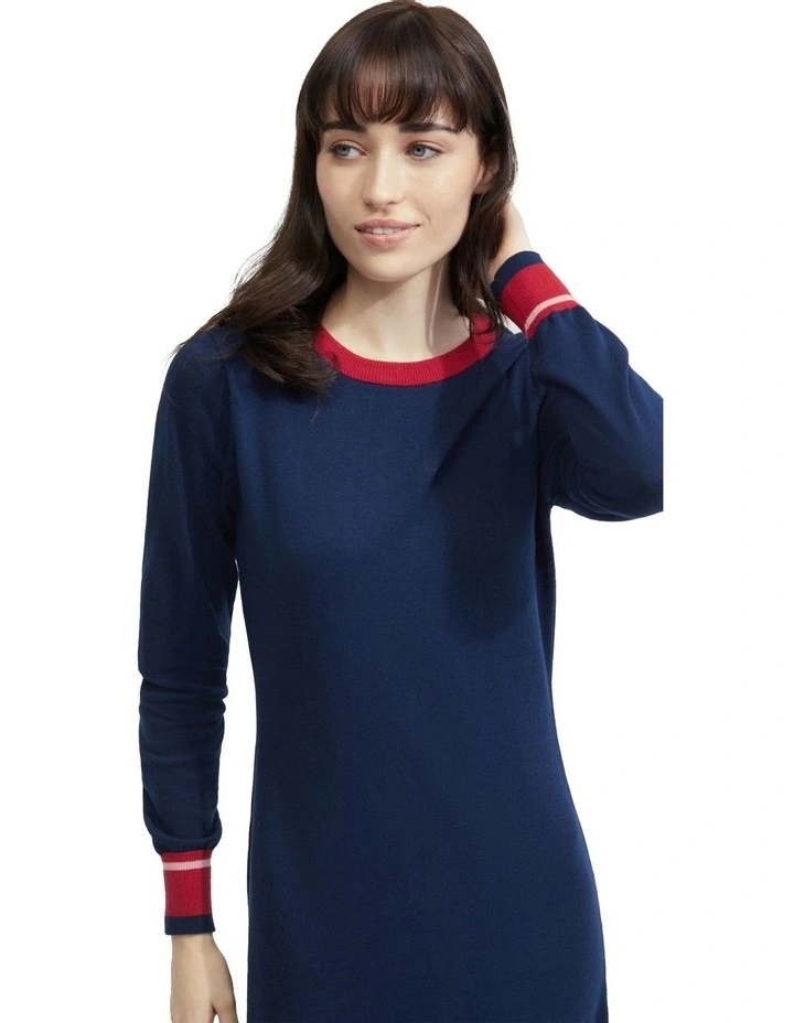 Bridgette Contrast Trim Knit Dress in Blue image 4