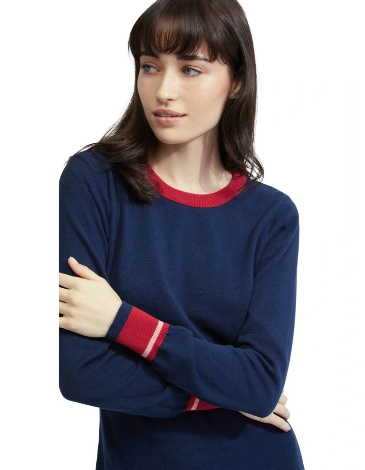 Bridgette Contrast Trim Knit Dress in Blue image 5