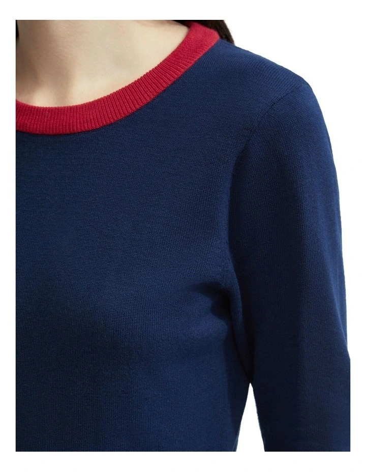 Bridgette Contrast Trim Knit Dress in Blue image 6
