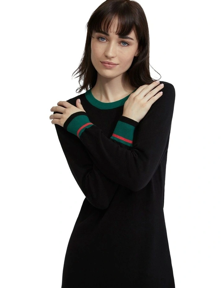 Bridgette Contrast Trim Knit Dress in Black image 4